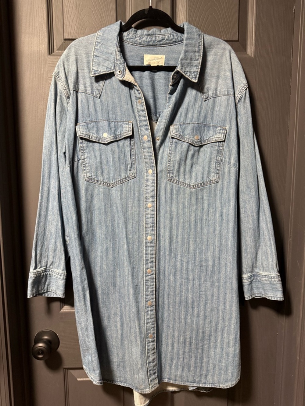 Light Wash Denim Shirt Dress - Classic Western Style